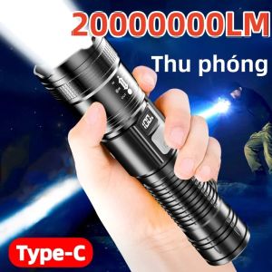 Đèn Pin LED Công Suất Cực Cao 2000000LM Đèn Pin Có Thể Phóng To Không Thấm Nước Với Màn Hình Kỹ Thuật Số Để Cắm Trại Ngoài Trời Đèn Cầm Tay Đèn Lồng