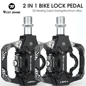 WEST BIKING Bicycle Pedals 2 In 1 SPD Self-Locking Pedal DU Bearing MTB Road Bike Anti-slip Flat Pedals Cycling Accessories