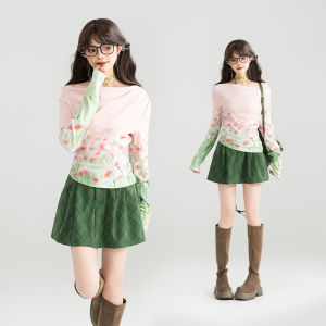 เสื้อยืดแขนยาวสีชมพู KEIKO ทรงเข้ารูป คอกลม ผ้าโพลีเอสเตอร์ แฟชั่นฤดูใบไม้ผลิและฤดูใบไม้ร่วง