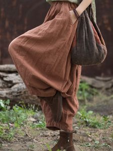 กางเกงโยคะผ้าลินิน กางเกงกีฬาหลวมสไตล์จีน กางเกงขายาวทรงหลวมสำหรับผู้หญิง ชุดทำสมาธิ ชุดชา กระโปรงกว้าง ระบายอากาศได้ดี ดูดซับเหงื่อ