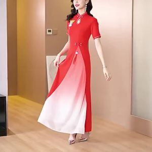 Ao Dai Cheongsam Dress 2023 New High-End Stage Dancing Dress plus Size Etiquette Catwalk Long Costume Dress