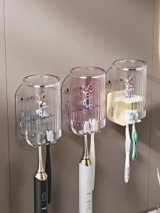 ที่วางแปรงสีฟัน แบบติดผนัง ชั้นวางแปรงสีฟันไฟฟ้า ลายการ์ตูนกระต่ายน่ารัก ไร้รอยต่อ หรูหรา ชั้นวางแก้ว