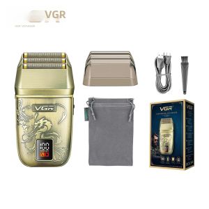 VGR | Máy Cạo Râu Điện VGR V-349 Retro Metal Dành Cho Nam 3 Lưỡi Dao Làm Sạch Sâu Máy Tỉa Lông Kỹ Thuật Số Thông Minh Sạc Được Chăm Sóc Toàn Thân