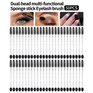 50PCS Dual-Head Multifunctional Makeup Brushes Disposable Eyelash Mascara Wands with Eyeshadow Sponge Applicators