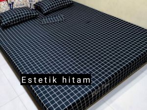 Kasur Busa Premium Muat 2 Orang 180x120x10 cm Anti Kempes dengan Sprei Kotak Hitam Putih