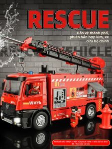 Mô Hình Xe Cứu Hỏa Mới Lớn Có Thang và Chức Năng Phun Nước Đồ Chơi Trẻ Em