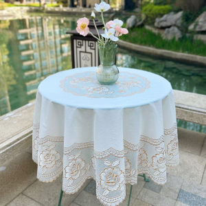 Bàn Tròn PVC Chống Thấm Nước Chống Cháy Dầu Không Cần Giặt Bàn Ăn Ngoài Trời Bằng Nhựa Bàn Tròn Nhỏ Bàn Ăn Kiểu Đồng Quê Ruy Băng