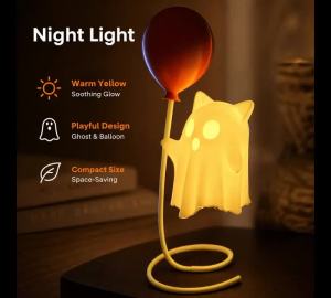 Creative Ghost With Balloon Night Light Home Decoration Lamp For Bedroom Bedside Halloween Ambient Lighting