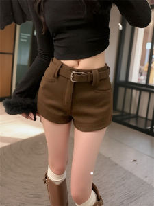 Quần Short Bó Sát Cạp Cao Màu Nâu Phong Cách a Chữ Mùa Xuân Thu Quần Dài Thường Ngày Cho Nữ Quần Short Mùa Hè