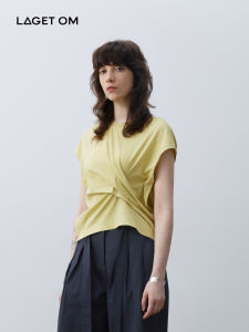 Lagetom 2025 Summer New Shoulder Drop Design Pure Cotton Short Sleeve T-Shirt round Neck Womens Fashion Casual Comfortable Top