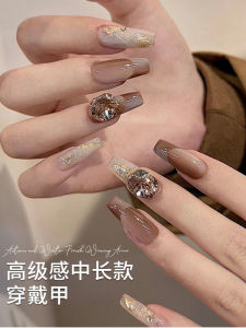 Handmade Style Nail Art Stickers Medium Long Wearing False Nails Complete Set 2024 New Year Pure Handmade Feel Long Nails