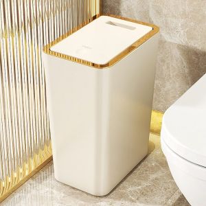 Trash Can Press Type Living Room Bedroom Kitchen Simple Household Toilet Small Trash Can With Lid 10.5L/15L 按压式垃圾桶