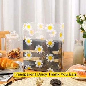 READY STOCK(50pcs)Square Baking Cake Packaging Flower Daisy simple food grade transparent plastic bags packaging bag小雏菊精美商用烘焙面包包装塑