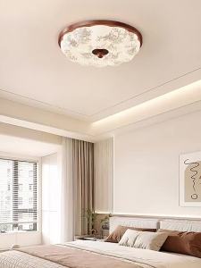 DGY | Retro Style Decorative Ceiling Light For Bedroom And Study Walnut Wood Look Linen Effect