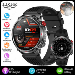 LIGE | LIGE 1100mAh Battery Smart Watch Men 1.7" Compass Outdoor Sport Watches IP68 Waterproof Bluetooth Call LED Flashlight Smartwatch