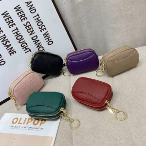 New stylish wallet double zipper card holder coins change gold keychain multifunctional and easy-to-carry small wallet