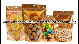 (100pcs)VOKEP Gold Semi Metalised Standing Zip Lock Bag Matt Gold Aluminium Foil Standing Zip Bag Hang Hole Gold Stand Pouch ﻿