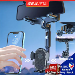 SEAMETAL Rotatable and Retractable CP Holder for Car Rearview Mirror Mobile Mounts Compatible with iPhone HuaWei 3-7inch