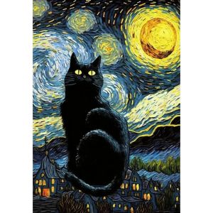 500/1000/1200/2000Pieces Starry Night Black Cat Jigsaw Puzzle Home Decor for Adults Game Family Fun Puzzles Educational Toys