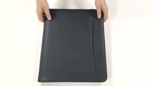 Professional Zippered Portfolio A4 Folder Document Case Black Leather Padfolio For Men Binder Business Organizer