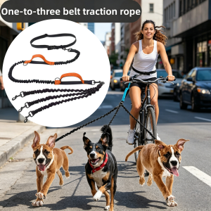 One-to-Three Belt Leash for Multiple Dogs Removable Elastic Telescopic Dog Leash Pet Supplies for Easy Outdoors Control