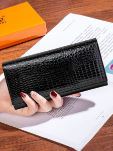 SIFULUN | Genuine Leather Foldable Long Wallet with Crocodile Pattern Anti Theft Multi Card Large Cash Capacity