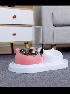 SOAR Automatic Drinking Water Pet Double Bowl Cat And Dog Bowl Cute Cat Eear Double Bowl To Prevent Pets