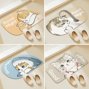 Adorable Little Cat Soft Silicon Dendroid Absorbent Door Mat Bathroom Entrance Anti-Slip Floor Rug Quick Dry Dirty Resistant Carpet