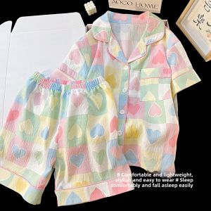 ANZHAOQI | Girls Summer Cotton Short Sleeve & Long Pants Pajama Set