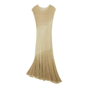 Luxurious Knit Vertical Stripes Sleeveless Round Neck Fishtail Dress Long Dress