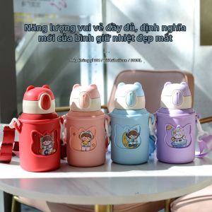 Kids Cartoon Silica Gel Cover Double-Wall Straw Insulated Cup