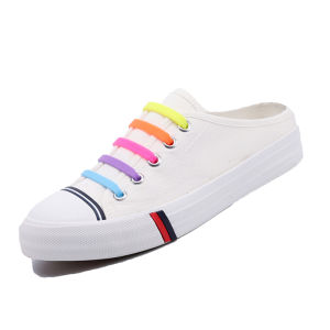 Spring and Summer Half Slippers Canvas Shoes Womens No-Tie Loafers Slip-on Couple Slippers Heel-Free Casual Shoes