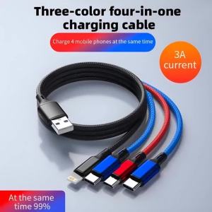 Cáp Sạc Nhanh USB C 4 Trong 1 Bằng Nylon Bện Cho iPhone Samsung Xiaomi Huawei - Dây Sạc 3 Trong 1 Type C Micro USB