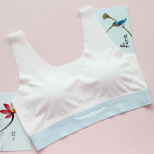 Girls Development Underwear Ice Silk Jacquard Seamless Vest Girl Student Fixed Chest Pad Bra Summer Thin