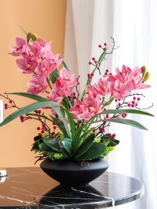 Modern Luxury Orchid Simulation Flower Pot Set Living Room Entrance Decorative Artificial Flower Display Home Decoration Art