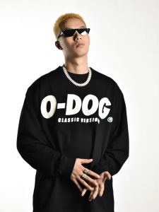 O-DOG Basic Long Sleeve T-Shirt Black White Grey Shoulder Drop Pure Cotton Casual Sports Overhead Popular Lettering Streetwear
