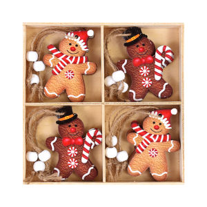 12pcs Christmas Wooden Gingerbread Man Pendants Christmas Tree Hanging Decor Simulated Cookies Wood Craft Xmas Party Home Supply