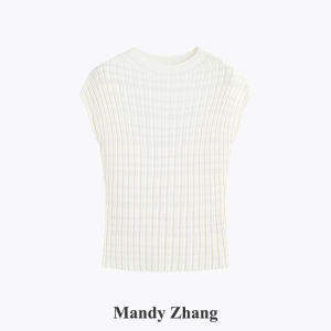 Soft Comfy Womens Short Sleeve Knit T-Shirt with Vertical Stripes