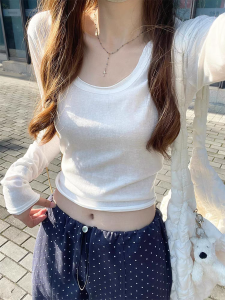 ชุดสองชิ้นฤดูร้อน 2025 ใหม่ ชุดทำงานผู้หญิง ชุดทำงานลำลอง แขนยาว กางเกงขายาว ปกป้องแสงแดด สีขาว คอกลม