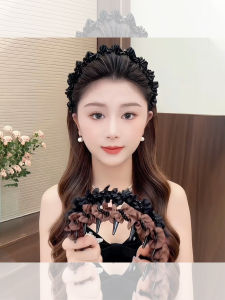 Elegant Beaded High Top Headband Womens Style Wooden Edge Folded Design Fashionable Hair Accessories Korean Style Summer New