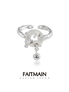 Faitemain Original Pure Silver Agate Ring Middle Finger Open Ring Couple Rings Chinese Style Safety Buckle High Level Minimalist