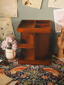 Retro Solid Wooden 360 Degrees Rotate Cosmetics Storage Box Skin Care Products Lipstick Desktop Organize the Shelves Layered