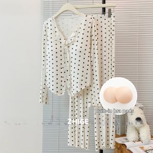 DAISONG | Summer Suitable Modal Long Sleeve Sleepwear Set with Padded Bra