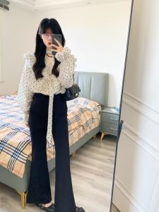 Quần Jeans Ống Loe Lưng Thấp Màu Đen Cho Nữ Cao Cấp Cao Quần Dài Đến Sàn Rộng Rộng Ôm Dáng Quần Jeans Denim Thường Ngày