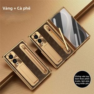 Ốp Lưng Điện Thoại Samsung Galaxy Z Fold 8/7/6/5/4 Bằng Da Lichee Có Khe Cắm Bút Và Miếng Dán Màn Hình Chống Sốc Tích Hợp Giá Đỡ