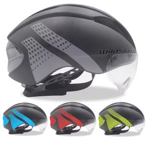 Wildside TT Triathlon Bicycle Helmet Aero Adults Men Women Lens Goggles Cycling Helmets Magnetic Lens Helmet Cycling Equipment