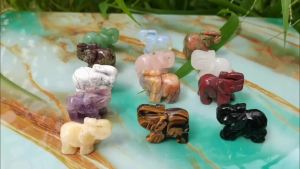 Hand Carved Elephant Figurine White Howlite Mini Healing Animal Crystal Craft Chakra Feng Shui Home Decor 1.5"