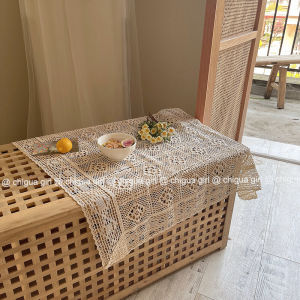 Simple Country Style Pure Cotton Tablecloth with Lace Design Dustproof Dinner Mat Photography Background Prop Table Cover