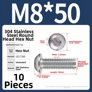 BAIRUITE | Round Head Flat Head Hexagonal Screw 304 Stainless Steel Screws