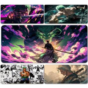 Bandai | Gaming Mouse Pad Gamer Home Computer Accessories Cool One Piece Roronoa Zoro Mousepad XXL Keyboard Pad Non-Slip Office Mouse Mat